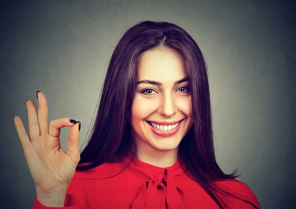 Laughing woman showing ok sign — Stock Photo, Image