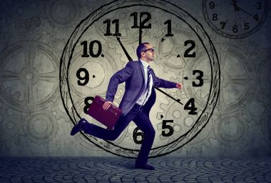 Mature business man in suit running on time clipart