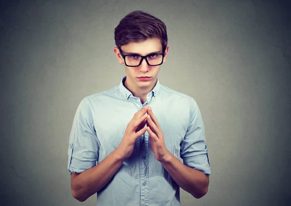 Sly, scheming man trying to plot something screw someone — Stock Photo, Image