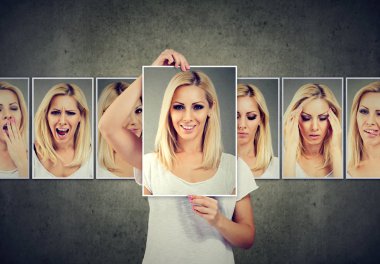 Masked blonde young woman expressing different emotions clipart