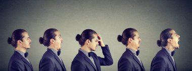 Ruh hali salıncak. Farklı negatif duygu ve duyguları ifade etme adam 