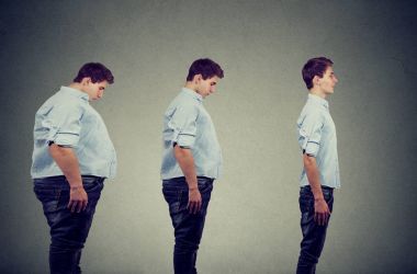 Yan profil içine ince mutlu biri tombul adam dönüşümünün 