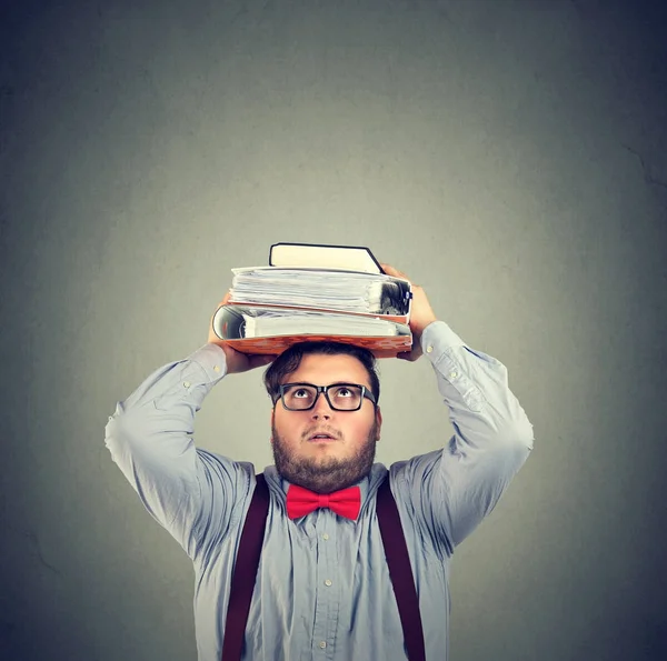 Scared man overloaded with studies — Stock Photo, Image