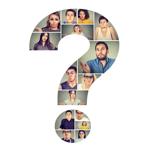 Group of puzzled people in question mark — Stock Photo, Image