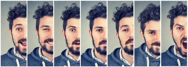 Hombre cambiar el estado de ánimo expresando diferentes emociones —  Fotos de Stock