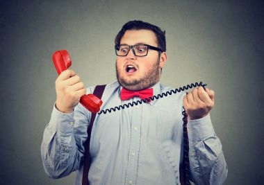 Obese man shocked with phone service clipart