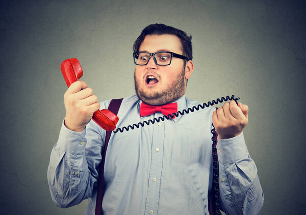 Obese man shocked with phone service