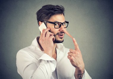 Man speaking on phone and lying clipart