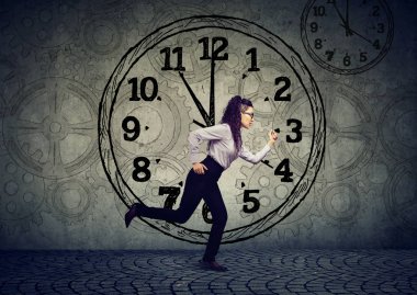 Business woman running out of time clipart