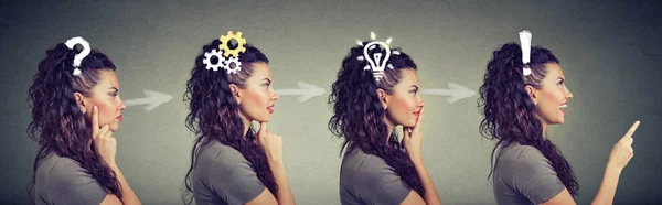 Side view sequence of a woman being thoughtful, thinking, finding a solution — Stock Photo, Image