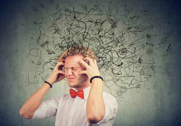 Stressed Young Man Mess Confusion His Head — Stock Photo, Image