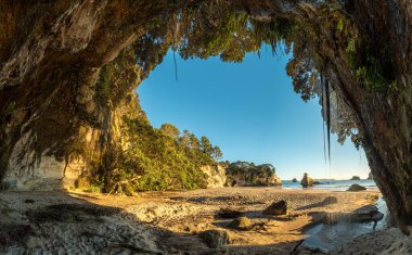 Cathedral cove from different angle of view panorama clipart