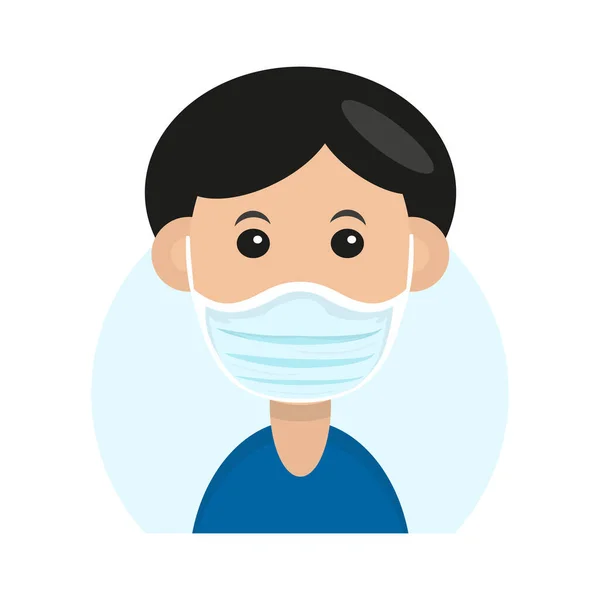 Niño con máscara médica en la cara sobre fondo blanco. Protección contra el coronavirus, virus COVID-19. Ilustración vectorial EPS 10 . — Vector de stock