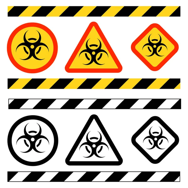 Nastaveno na pohotovostní ikonu Biohazard nebo biologické hrozby. Varovné znamení viru. Nebezpečí Coronavirus Bio symbol nebezpečí. Vektorová ilustrace EPS10. — Stockový vektor