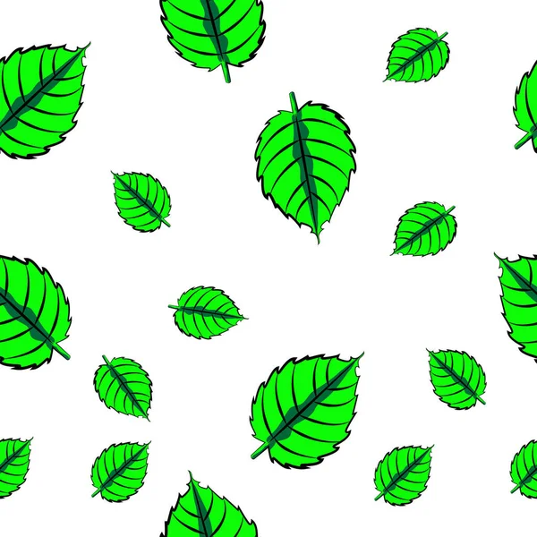 Grön Natur Löv Sömlös Mönster Med Vit Bakgrund — Stock vektor