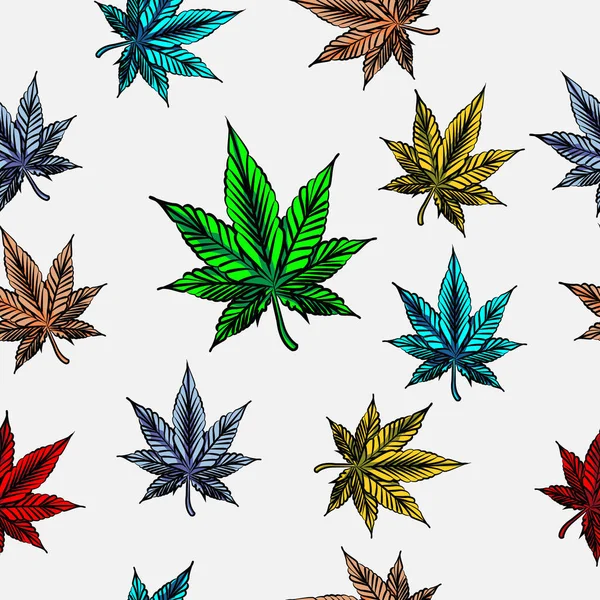 Natuur Blad Cannabis Kleurrijke Naadloze Patroon Zomer Met Witte Achtergrond — Stockvector