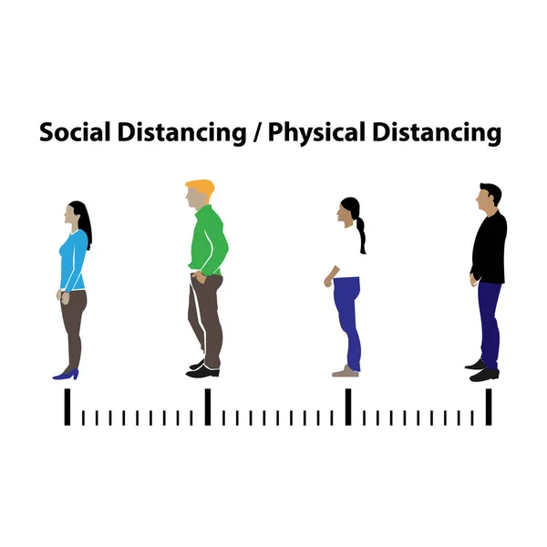 File Attente Distance Sociale Personnes Distance Physique Virus Corona — Image vectorielle