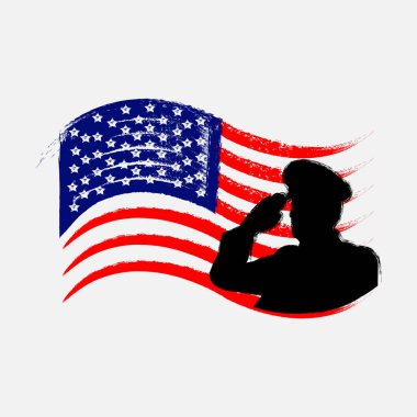 Amerikan bayrağını selamlayın. 11 Kasım 'da ordu siluetiyle birlikte gaziler günü. Asker savaşçı.