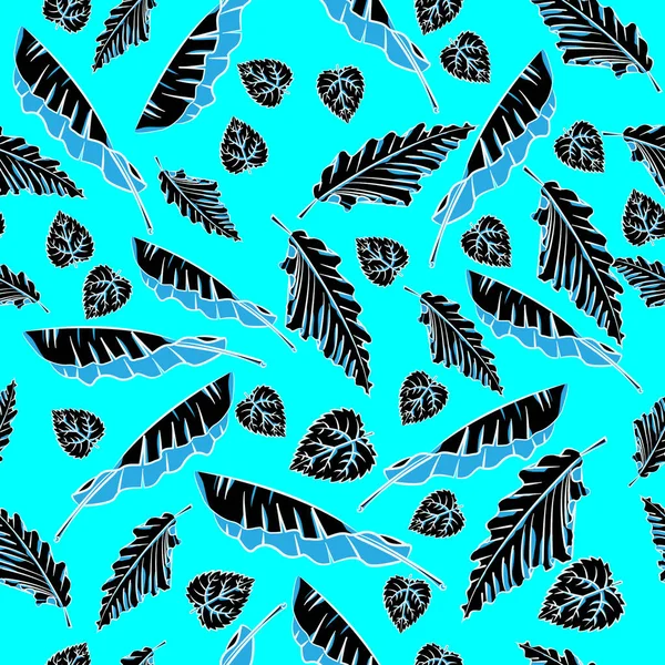 Карикатура Бесшовный Лист Картины Природа Неоновый Свет Тропический Голубым Фоном — стоковый вектор
