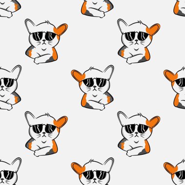 Gözlüklü, kedisiz havalı kedi desenli komik kedi çizgi filmli evcil hayvan, küçük kedi yavrusu karalaması,