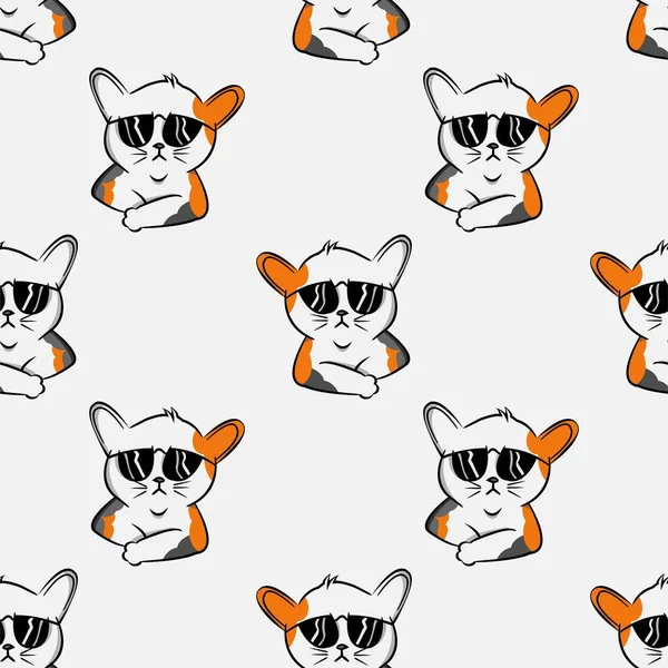 cool cat seamless pattern with sunglasses funny cat cartoon pet, kitty mottle kitten doodle,