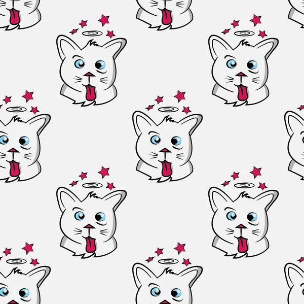 seamless pattern funny cat cartoon pet, kitty,silly kitten, doodle headache , silly face, dizzy cat