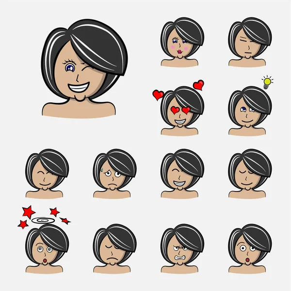 Frau Kurze Haare Emotionen Gesichtsausdruck Mädchen Avatar Handgezeichnete Vektor Design — Stockvektor