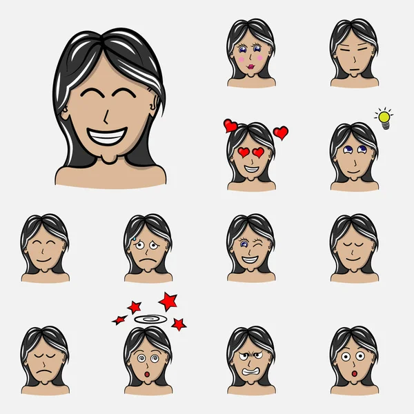 Conjunto Emociones Mujer Expresión Facial Chica Avatar Ilustraciones Diseño Vectorial — Vector de stock