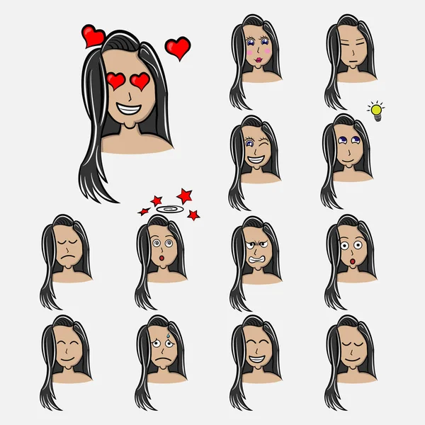 Dans Les Émotions Cheveux Longs Femme Amoureuse Expression Faciale Avatar — Image vectorielle