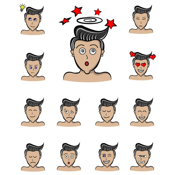 Étourdissements Garçon Dessin Animé Émotions Homme Emoji Expressions Faciales Illustration — Image vectorielle