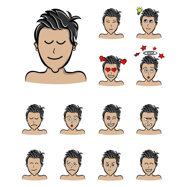 Visage Garçon Triste Expressions Vecteur Dessin Animé Style Illustration Homme — Image vectorielle