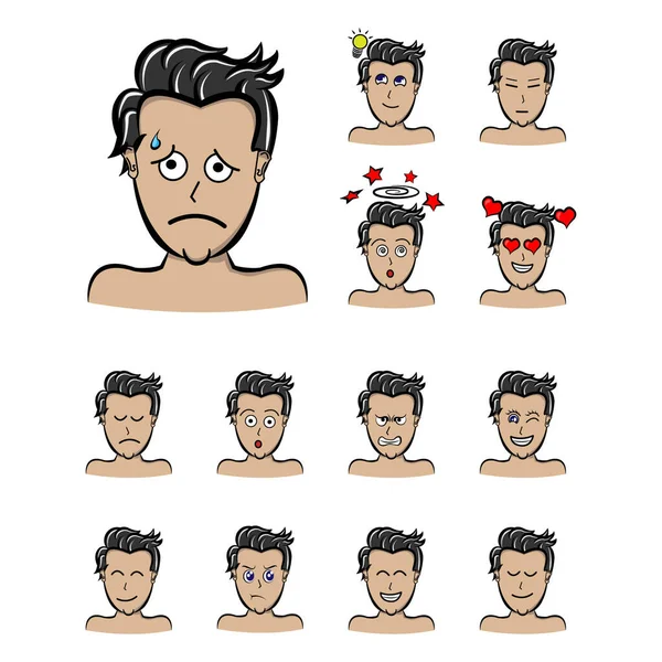 Peur Visage Émotions Malecharacter Peur Émoji Homme Beau Avec Diverses — Image vectorielle