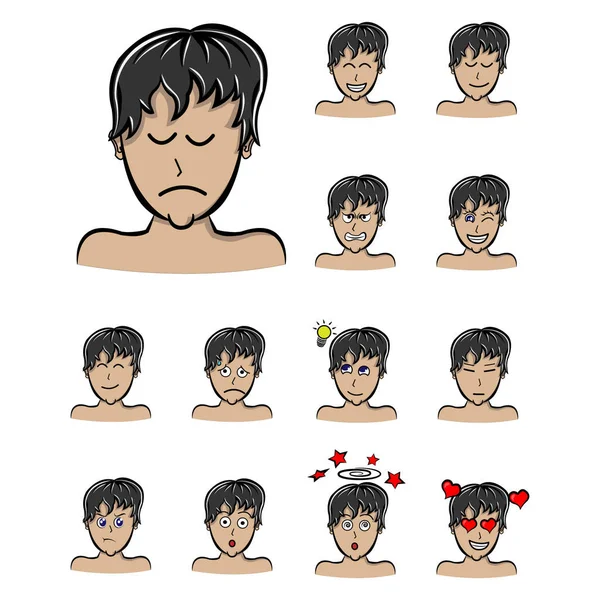 Triste Garçon Visage Ensemble Émotions Différentes Caractère Masculin Émoji Homme — Image vectorielle