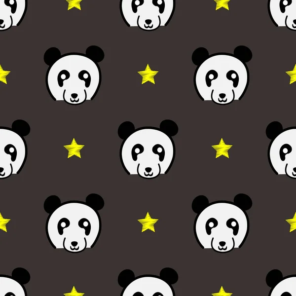 Panda Söt Ansikte Sömlös Mönster Glad Söt Panda Huvud Upprepa — Stock vektor