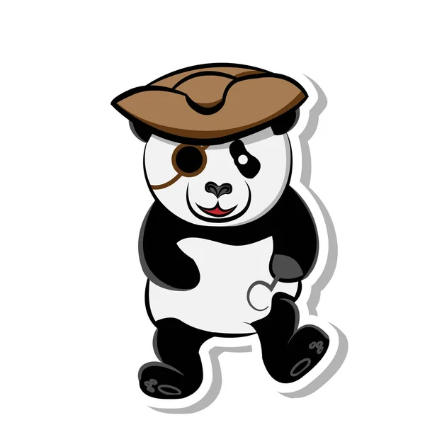 带配件的海盗熊猫 可爱的野兽野熊贴纸 — 图库矢量图片