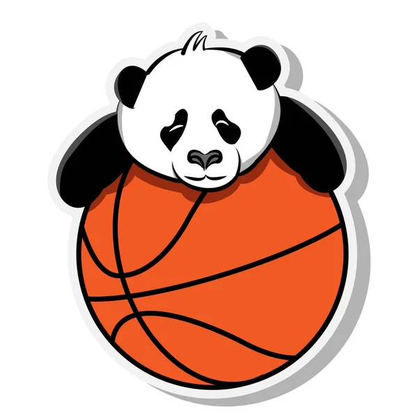 Fauler Panda Auf Dem Orangefarbenen Basketballaufkleber Maskottchen Niedliches Lustiges Tier — Stockvektor