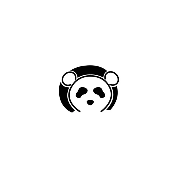 Basit panda surat logosu. Siyah çember arkaplanlı bir maskot ayı çizimi