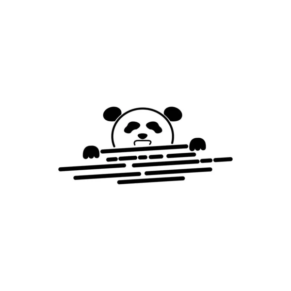 Panda Climbed Wall Cartoon Simple Logo Mascot Character Doodle Illustration — Stock Vector