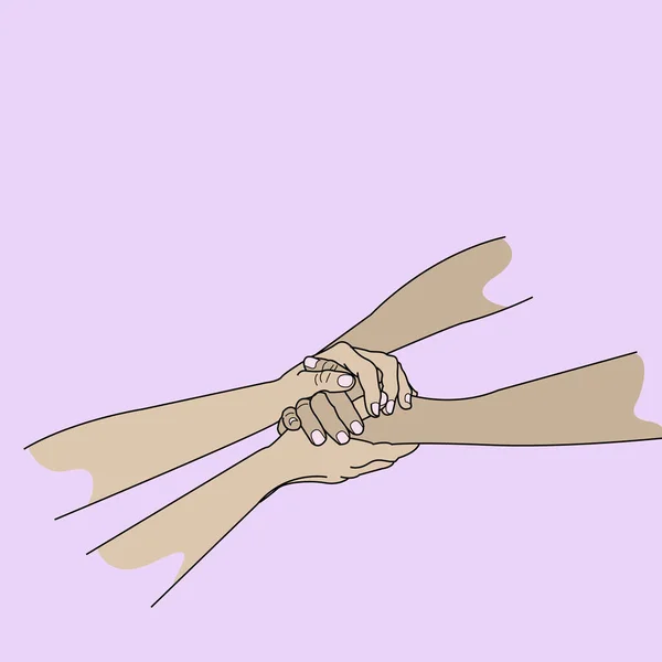 Händchenhalten Ausdruck Von Liebe Illustration Solidarität Beschwichtigen Mit Handgezeichnetem Stil — Stockvektor
