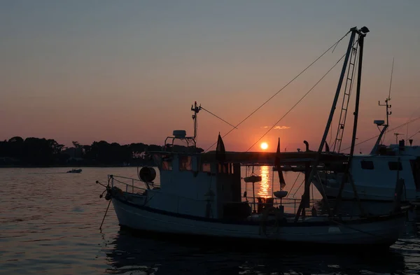 Fishing Boats Sunset Calm Sea Istria Region Croatia — Stock Photo, Image