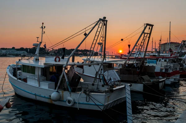 Fishing Boats Sunset Calm Sea Istria Region Croatia — Stock Photo, Image