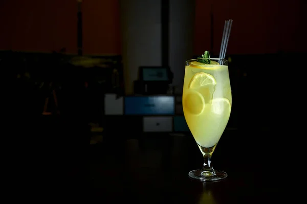 Transparent cocktail with ice and decoration — Stock Photo, Image
