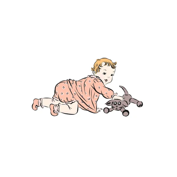 Säugling Spielt Mit Spielzeugkatze — Stockvektor