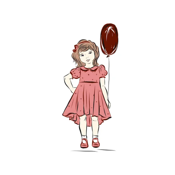 Birthday Girl Dressed Dress Polka Dots Patter Holding Dark Red — Stock Vector