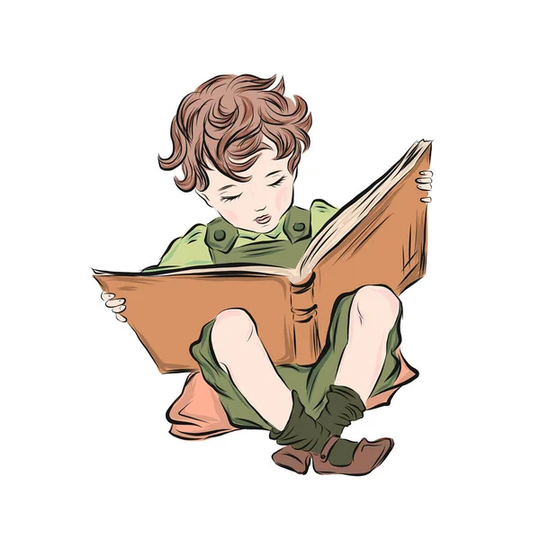 Kleiner Junge Liest Ein Buch Kluges Kind — Stockvektor