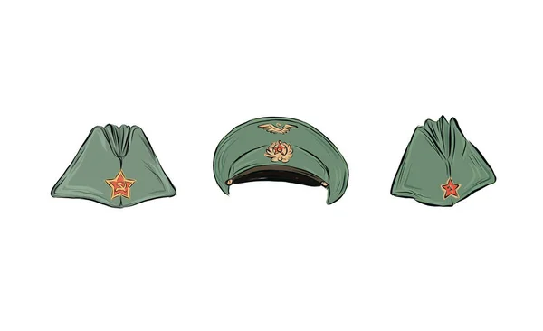 Tappi Foraggio Del Soldato Copricapo Uniforme Militare Elemento Vestiti Durante — Vettoriale Stock