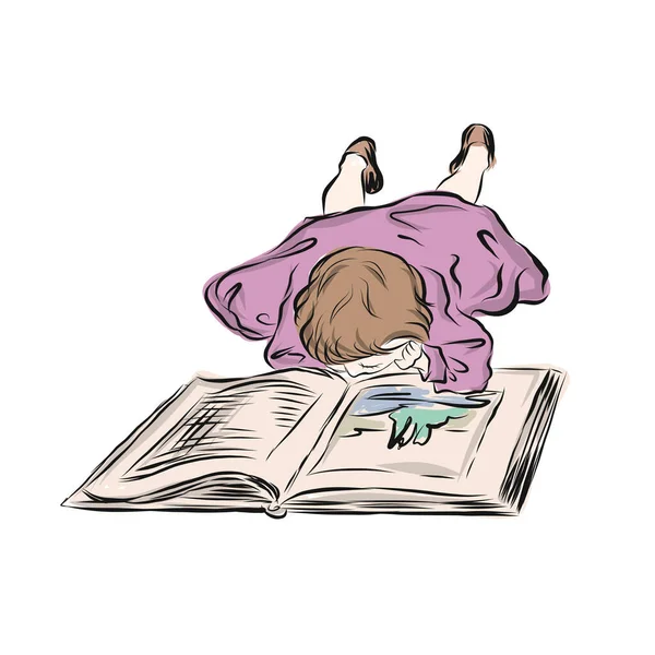 Little girl lying read book. Kid preschool age. — Stock Illustration Little Girl Lying Read Book Kid Preschool Age Royalty Free Stock Vectors