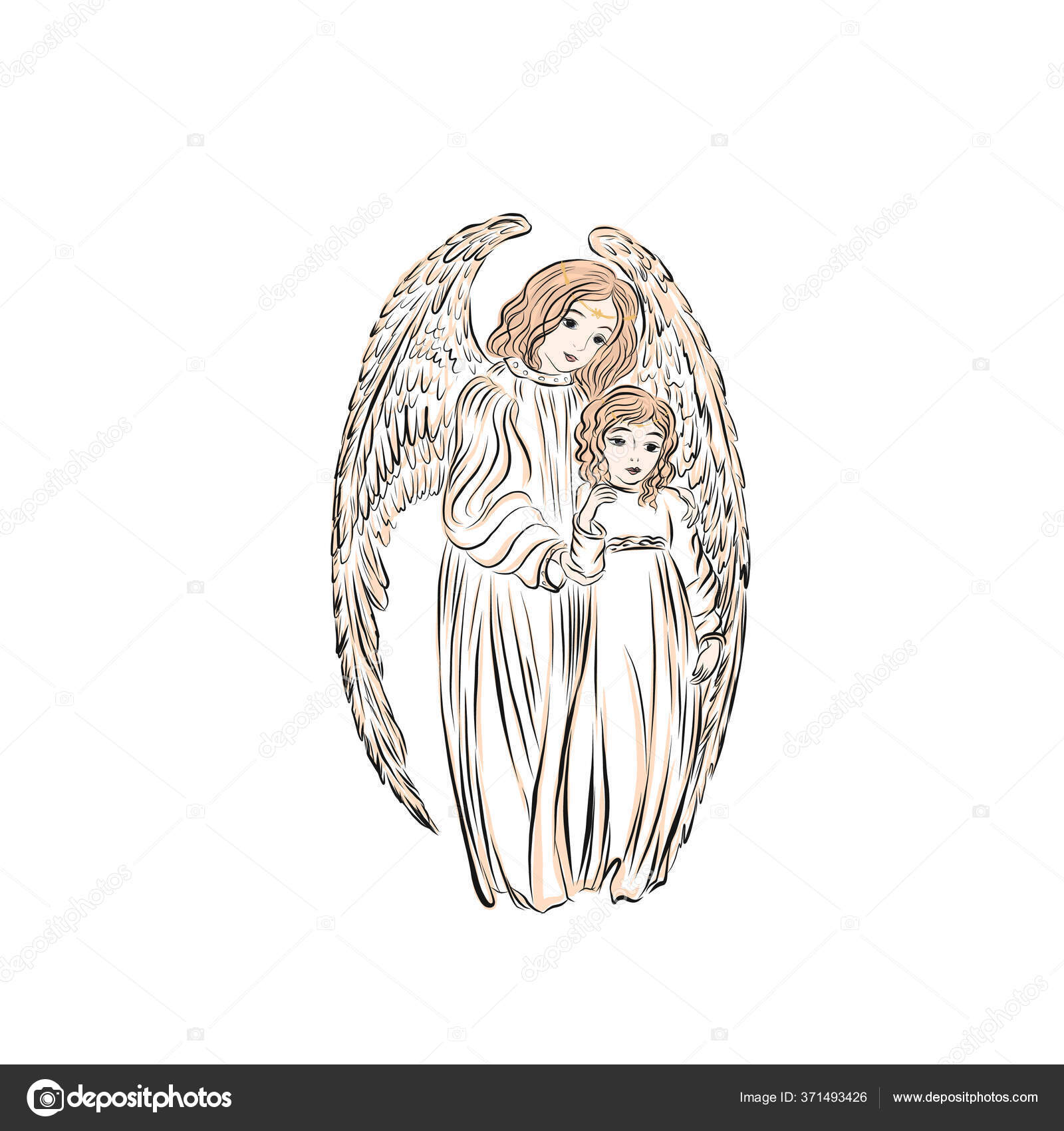 Image vectorielle Ange Avec Enfant Prie Symbole Céleste Biblique L'homme Aux  Ailes par ©Irina_angelic - 371493426, image size:1600x1700