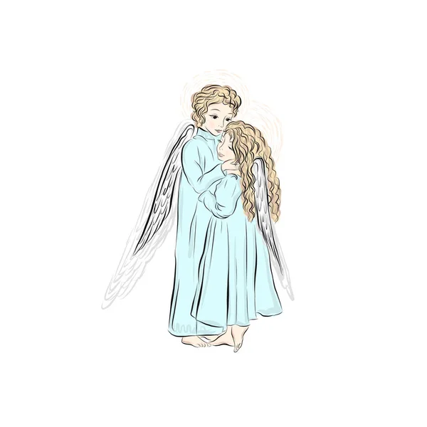 Anges Garçon Câlins Fille Symbole Céleste Biblique Des Gens Avec — Image vectorielle