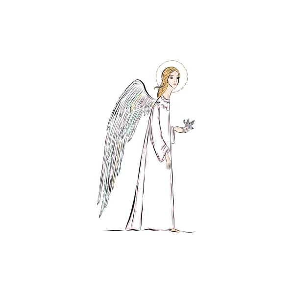 Ángel Con Pájaro Símbolo Bíblico Celestial Del Hombre Con Alas — Vector de stock